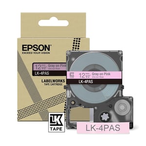 Afbeelding van Epson LK-4PAS tape grijs op roze 12 mm (origineel)