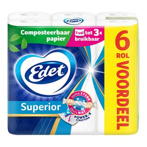 Afbeelding van EDET Superior Keukenpapier | Composteerbaar | 6 rollen | 3 laags