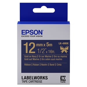 Afbeelding van Epson LK-4HKK satijnlint tape goud op marineblauw 12mm (origineel)