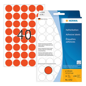 Afbeelding van Herma 2252 multifunctionele etiketten | 19 mm | rood | 1280 etiketten