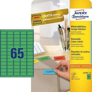 Afbeelding van Avery Zweckform L4792-20 etiketten | groen | 38,1 mm x 21,2 mm | 1300 etiketten