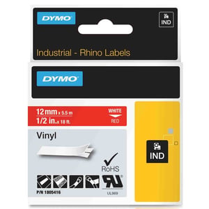 Afbeelding van DYMO 1805416 IND Rhino tape vinyl wit op rood 12mm (origineel)