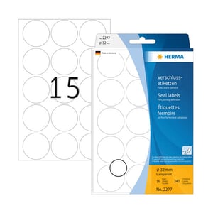 Afbeelding van Herma 2277 sluitetiketten | 32 mm | transparant | 240 etiketten