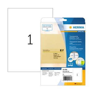 Afbeelding van Herma 4585 mat etiketten | A4 | 210 x 297 mm | transparant | 10 etiketten