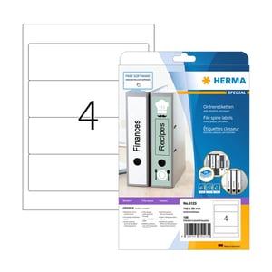 Afbeelding van Herma 5123 printbare rugetiketten | zelfklevend | A4 | 59 x 192 mm wit | 100 etiketten