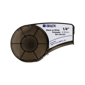 Afbeelding van Brady M21-250-423 tape polyester | zwart op wit | 6,35mm x 6,40m