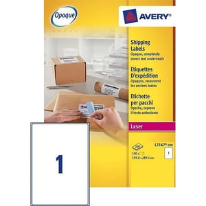 Afbeelding van Avery Zweckform L7167-100 verzendetiketten | wit | zelfklevend | 199,6 mm x 289,1 mm | 100 etiketten