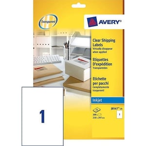 Afbeelding van Avery Zweckform J8567-25 transparante etiketten | 210 mm x 297 mm | 25 etiketten