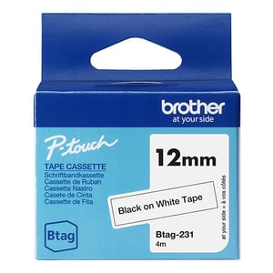 Afbeelding van Brother Btag-231 niet-gelamineerde tape zwart op wit 12 mm (origineel)