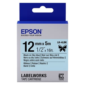 Afbeelding van Epson LK-4LBK satijnlint tape zwart op lichtblauw 12mm (origineel)