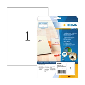 Afbeelding van Herma 8964 inkjet folie etiketten | A4 | 210 x 297 mm | transparant | 10 etiketten