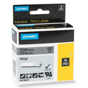 Afbeelding van DYMO 1805413 IND Rhino tape vinyl zwart op grijs 12mm (origineel)