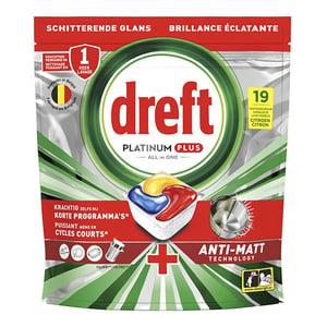 Afbeelding van Dreft All-in-One Platinum Plus Vaatwastabletten | Anti-Matt | Lemon | 19 stuks