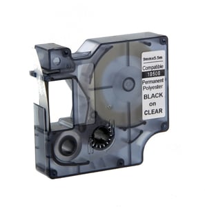 Afbeelding van DYMO S0718160 / 18508 IND Rhino tape permanent polyester zwart op transparant 9mm (huismerk)