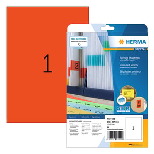 Afbeelding van Herma 4422 etiketten | verwijderbaar | A4 | 210 x 297 mm | rood | 20 etiketten