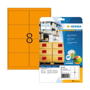 Afbeelding van Herma 5145 universele etiketten | A4 | 99,1 x 67,7 mm | neon oranje | 160 etiketten