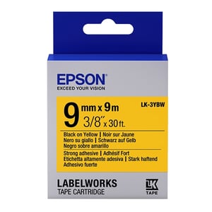 Afbeelding van Epson LK-3YBW extra klevende tape zwart op geel 9mm (origineel)
