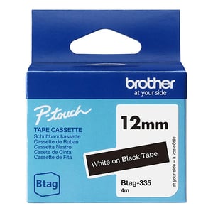 Afbeelding van Brother Btag-335 niet-gelamineerde tape wit op zwart 12 mm (origineel)