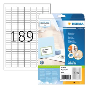 Afbeelding van Herma Premium 4333 permanent hechtende etiketten | A4 | 25,4 x 10 mm | wit | 4.725 etiketten