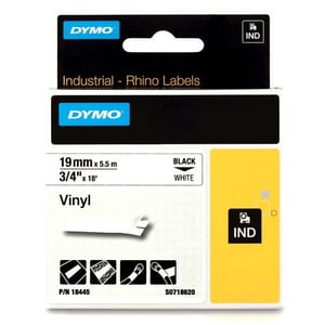 Afbeelding van DYMO S0718620 / 18445 IND Rhino tape vinyl zwart op wit 19mm (origineel)