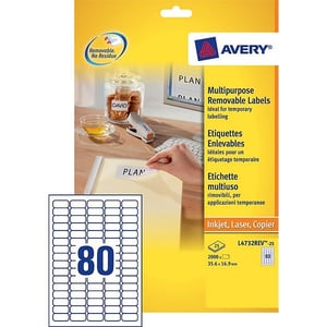 Afbeelding van Avery Zweckform L4732-25 universele etiketten | wit | zelfklevend | 35,6 mm x 16,9 mm | 2000 etiketten