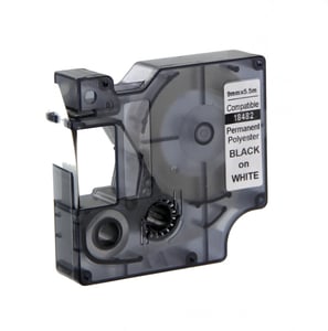 Afbeelding van DYMO S0718240 / 18482 IND Rhino tape permanent polyester zwart op wit 9mm (huismerk)