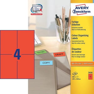 Afbeelding van Avery Zweckform 3456 universele etiketten | rood | 105 mm x 148 mm | 400 etiketten