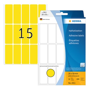 Afbeelding van Herma 2411 multifunctionele etiketten | 20 x 50 mm | geel | 480 etiketten