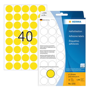 Afbeelding van Herma 2251 multifunctionele etiketten | 19 mm | geel | 1280 etiketten