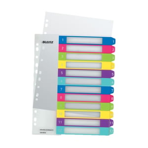 Afbeelding van Leitz WOW printbare A4+ tabbladen | kunststof | 12 tabs | 11-gaats