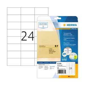 Afbeelding van Herma 4685 matte etiketten | A4 | 70 x 37 mm | transparant | 600 etiketten