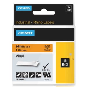 Afbeelding van DYMO 1805427 IND Rhino tape vinyl zwart op oranje 24mm (origineel)