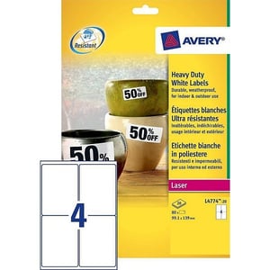 Afbeelding van Avery Zweckform L4774-20 weerbestendige etiketten | 99,1 mm x 139 mm | 80 etiketten