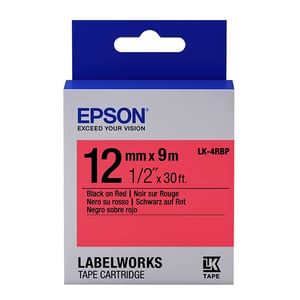 Afbeelding van Epson LK-4RBP tape zwart op pastel rood 12mm (origineel)