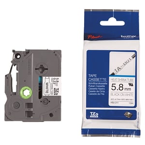 Afbeelding van Brother HSe-211 krimpkous tape zwart op wit 6mm x 1,5m (origineel)