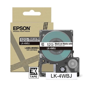 Afbeelding van Epson LK-4WBJ matte tape zwart op wit 12 mm (origineel)