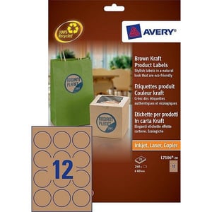 Afbeelding van Avery Zweckform L7106-20 productetiketten | bruin | rond | 60 mm | 240 etiketten