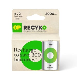 Afbeelding van GP Recyko Oplaadbare Ni-Mh Batterijen | D | HR20 | 3000 mAh | 2 stuks