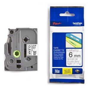 Afbeelding van Brother TZe-111 tape zwart op transparant 6mm x 8m (origineel)