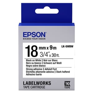 Afbeelding van Epson LK-5WBW extra klevende tape zwart op wit 18mm (origineel)