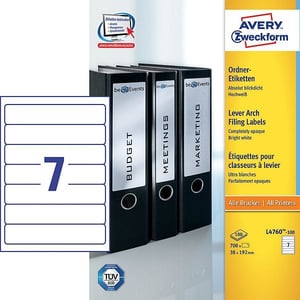 Afbeelding van Avery Zweckform L4760-100 printbare rugetiketten | wit | zelfklevend | smal | 38 mm x 192 mm | 700 etiketten
