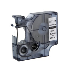 Afbeelding van DYMO S0718580 / 18443 IND Rhino tape vinyl zwart op wit 9mm (huismerk)