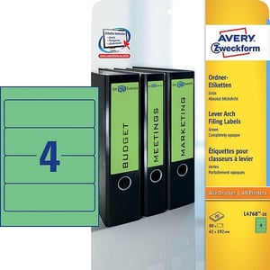 Afbeelding van Avery Zweckform L4768-20 printbare rugetiketten | groen | zelfklevend | breed | 61 mm x 192 mm | 80 etiketten