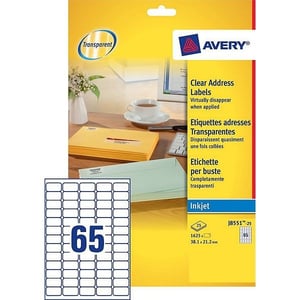 Afbeelding van Avery Zweckform J8551-25 transparante etiketten | 38,1 mm x 21,2 mm | 1625 etiketten