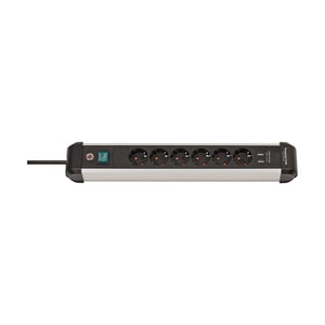 Afbeelding van Brennenstuhl 1391030610 Premium Alu-Line stekkerdoos | 6 stopcontacten | 2 USB-poorten | met schakelaar | 3 meter | zwart/lichtgrijs