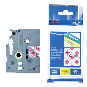 Afbeelding van Brother TZe-MPRG31 tape zwart op rode ruit 12 mm (origineel)