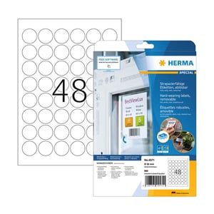 Afbeelding van Herma 4571 verwijderbare folie etiketten | weerbestendig | A4 | 30 mm | wit | 960 etiketten