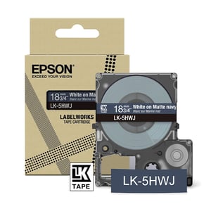 Afbeelding van Epson LK-5HWJ matte tape wit op marineblauw 18 mm (origineel)
