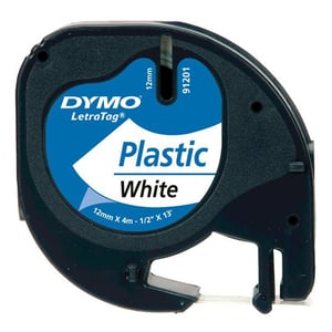 Afbeelding van DYMO S0721610 / 91201 plastic tape zwart op wit 12mm (origineel)