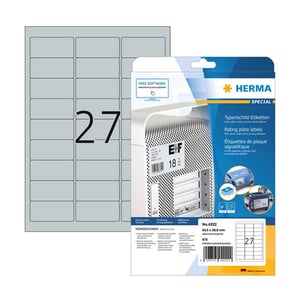 Afbeelding van Herma 4222 typeplaatje etiketten | A4 | 63,5 x 29,6 mm | zilver | 675 etiketten